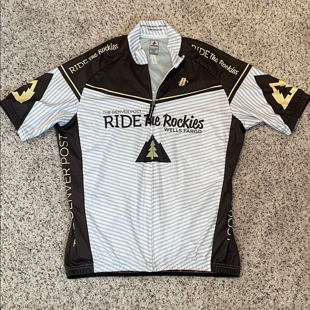 Denver Post Ride the Rockies Wells Fargo Bicycle Bike Jersey full Zip Sz XL